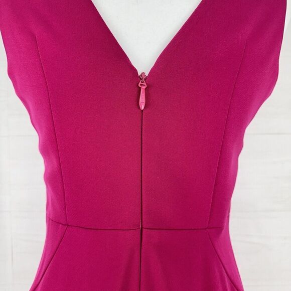 Bariano Sheath Cocktail Party Dress Sz L Magenta Pink V Neck Sleeveless Stretch - Picture 6 of 14